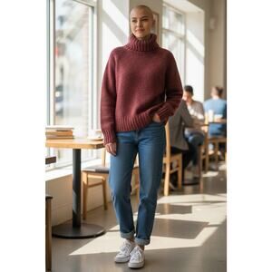 O&A Red Marled Chunky Turtleneck Sweater (Size L)